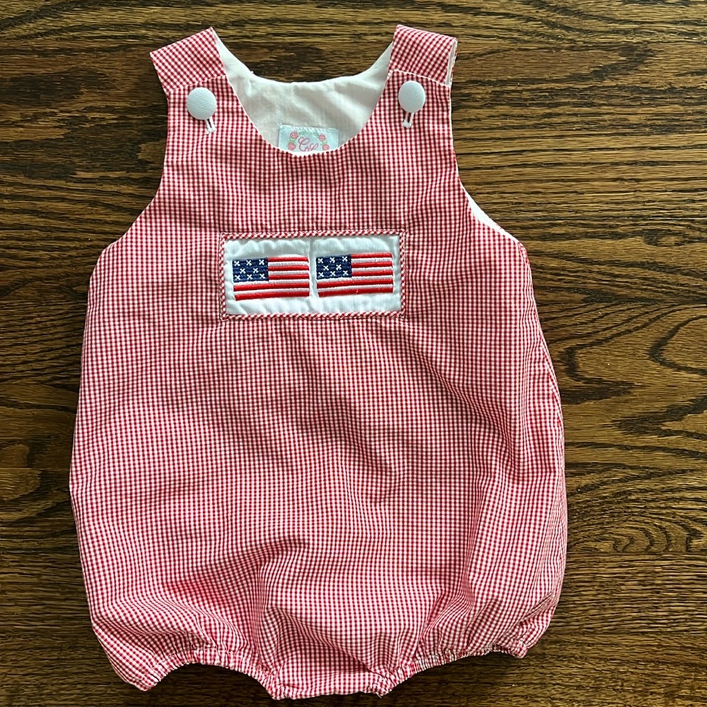 Red Gingham Baby One-Piece with Flag Patch
